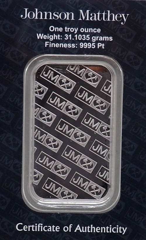 1 Oz Platinum Johnson Matthey Bar  - Jm Gold Bars