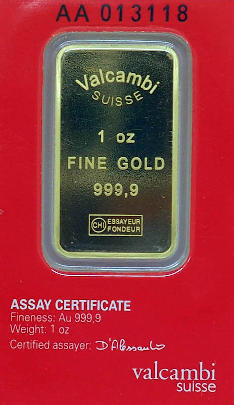 1 Oz Gold Bar Valcambi Suisse